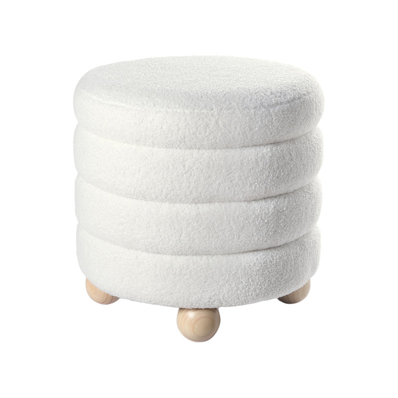 CHILLY 42cm Wide Round Pouf Ottoman, White