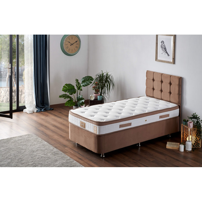 Luxury Hotel Mattress, 35.4 x 78.7 x 9.1 inches | Woven Fabric Cover, Multi Spring System | White & Brown Color | Perfect for Comfortable Sleep, Enhanced Support, and Restful Nights