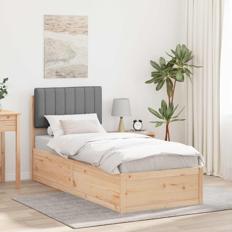 Solid Wood Bed Frame, 80 x 200cm, Light Grey