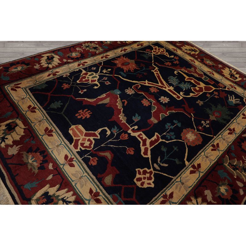 Tapis bleu marine en laine noué à la main 8 pi 3 po x 10 pi 3 po