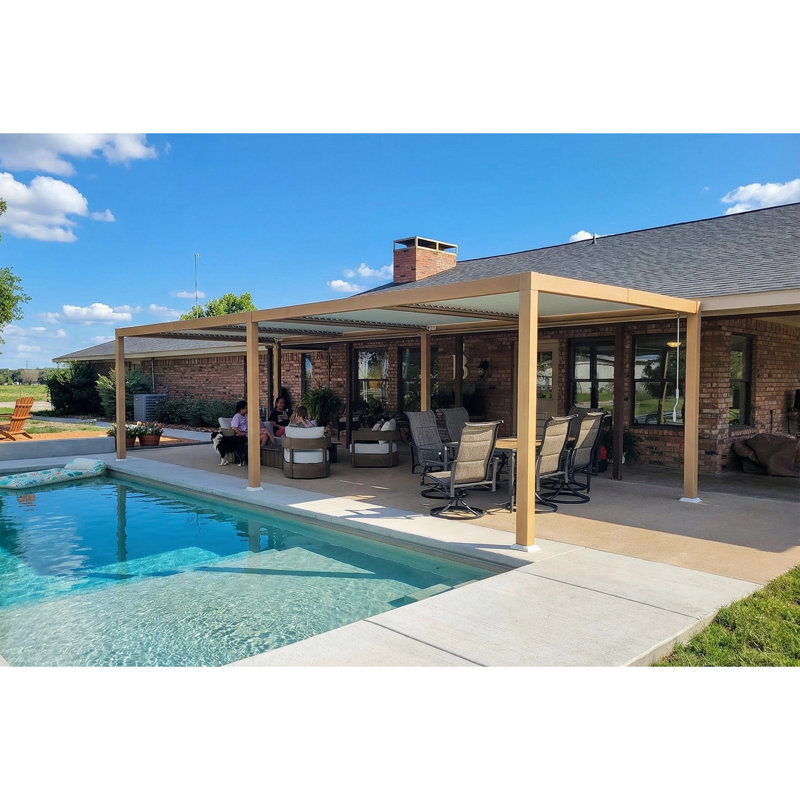 Grande pergola à persiennes en aluminium à grain de bois en aluminium 11 po x 28 po avec toit ajustable et patio rétractable à toit rigide pour la terrasse