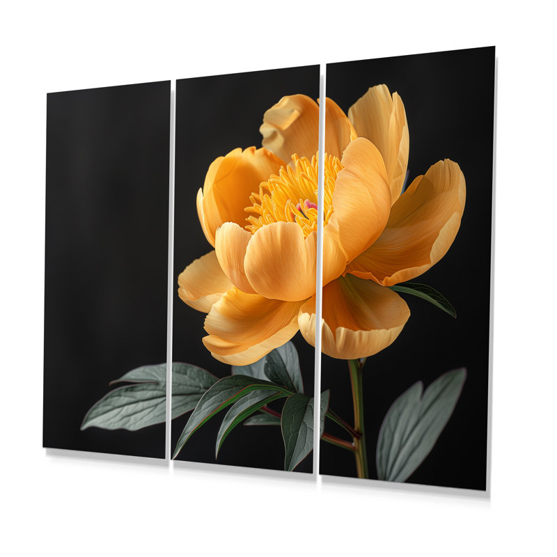 Ensemble de salon moderne moderne avec pivoines monochromes jaunes, Métal métal, H 28 po x l 36 po x P 1 po