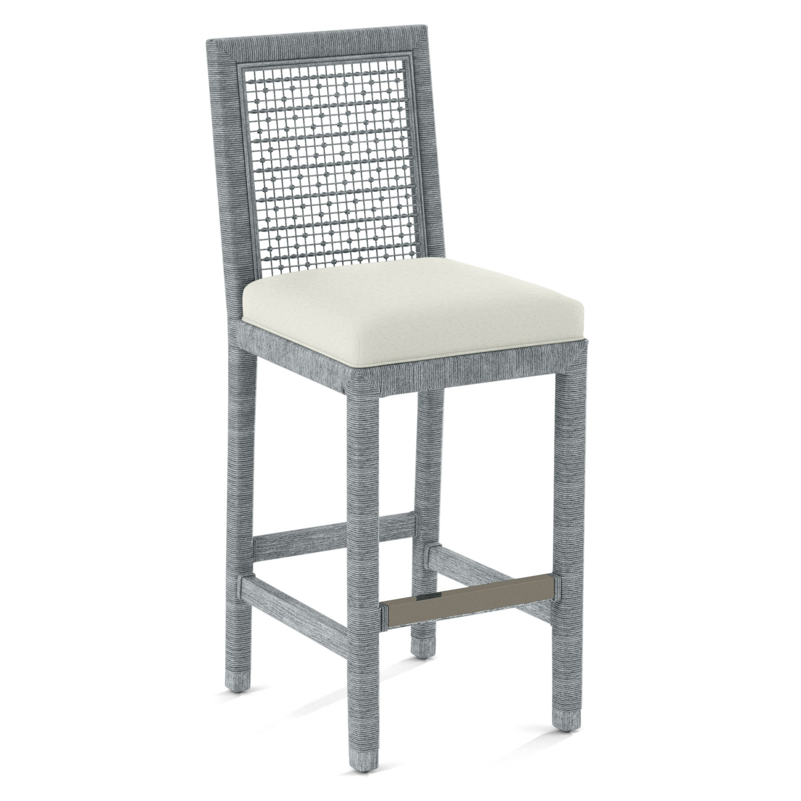Soren 30" Bar Stool, Neutral Performance Plaid, Nickel