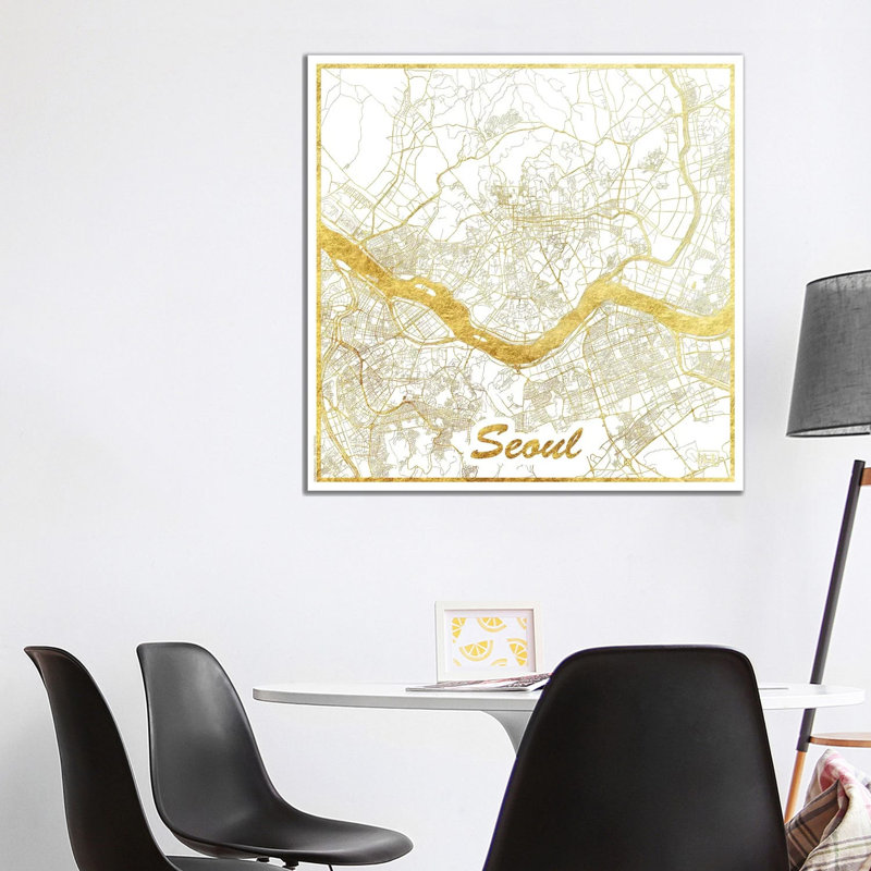 Seoul Gold Leaf Urban Blueprint Map by Hubert Roguski - Wrapped Canvas Gallery-Wrapped Canvas Giclée, 93.98cm H x 93.98cm W