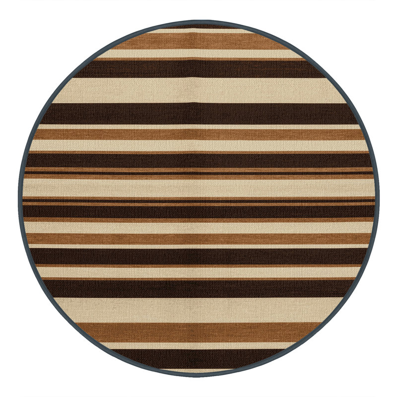 Washable Warm Brown Cream Striped Area Rug, Round 4'