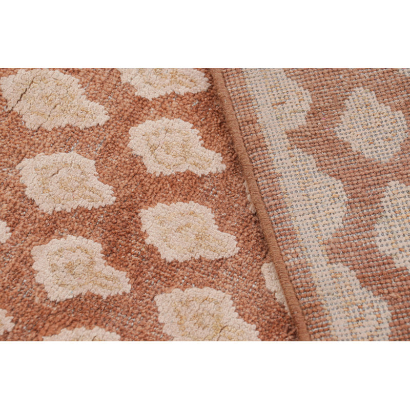Rug & Kilim’S Modern Block Print Rug In Pink With Cream Floral Pattern