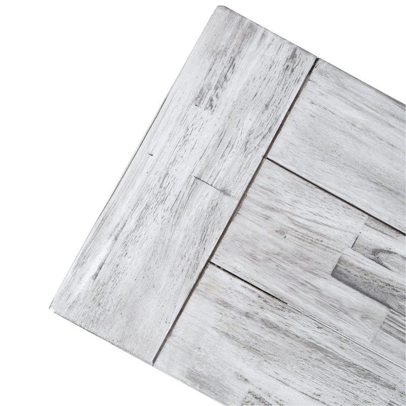 Banc moderne en bois industriel avec sablage gris et métal noir, panneau à lattes, l 63 po x P 14,77 po, H 17,38 po