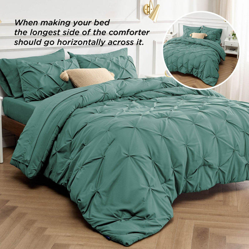 Bedsure Twin/Twin-XL Burgundy Pintuck Bed-in-a-Bag - Grayish Green Pinch Pleat Comforter Set with Sheets, Pillowcases & Shams for Dorm Room(Set of 5)
