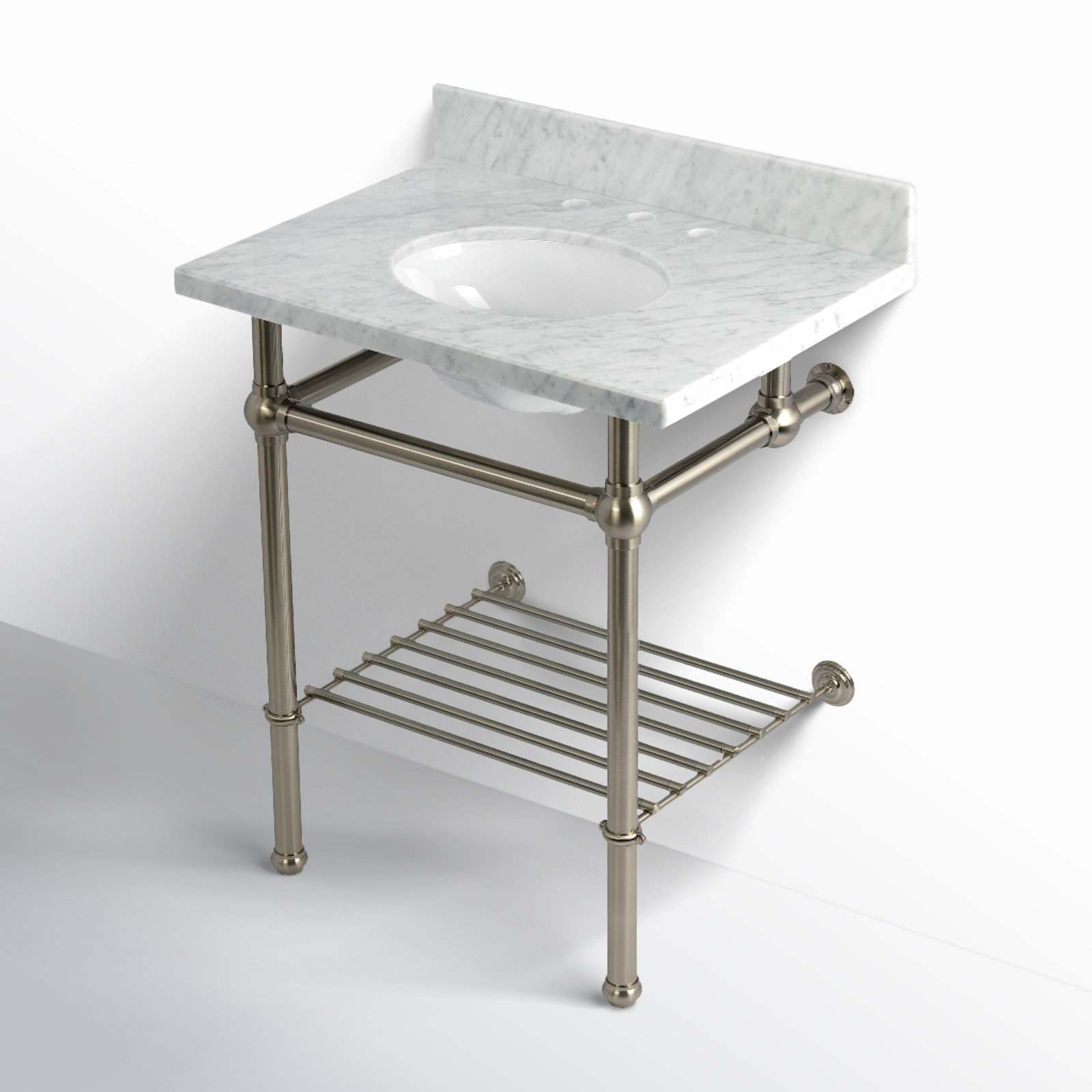Templeton 30" Marble Console Sink, Carrara Marble/Brushed Nickel