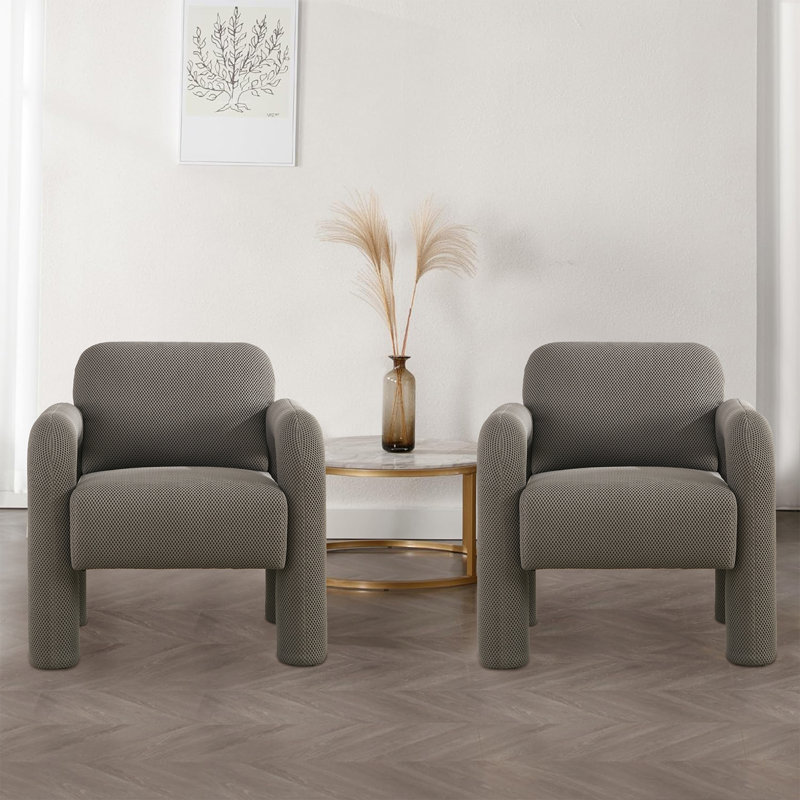 Upholstered Accent Armchair, Gray Polyester Blend