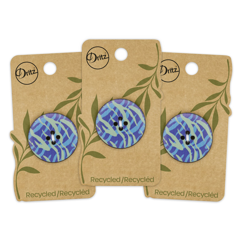 Bouton rond en cuir recyclé Dritz, 30 mm, imprimé multicolore, 3 boutons, Bleu / vert / bleu ciel