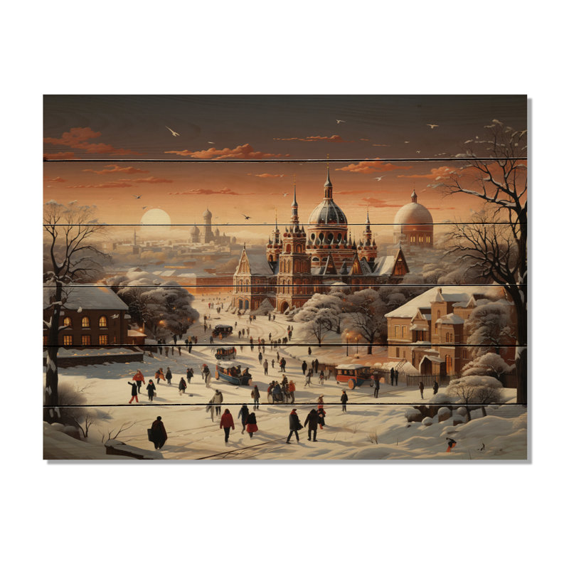 Winter Carnival Village sur impression sur bois, H 10 po x l 20 po x P 0,78 po