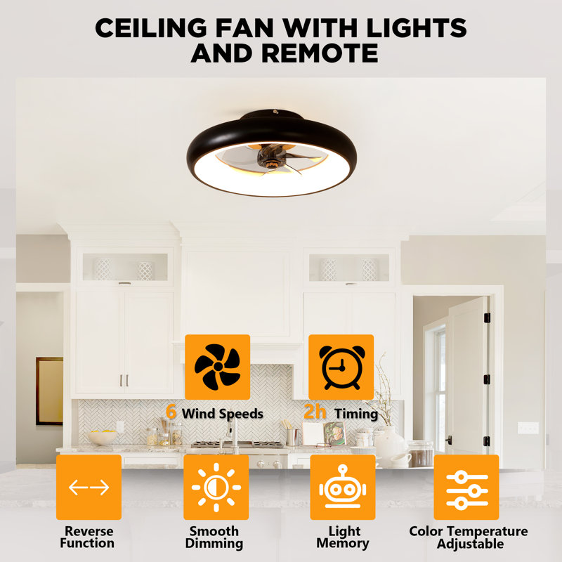 Ventilateur de plafond intérieur encastré avec lumière DEL et télécommande