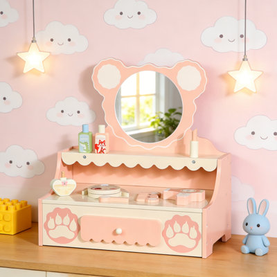 Kids Beauty Vanity with Mirror & Storage Drawer