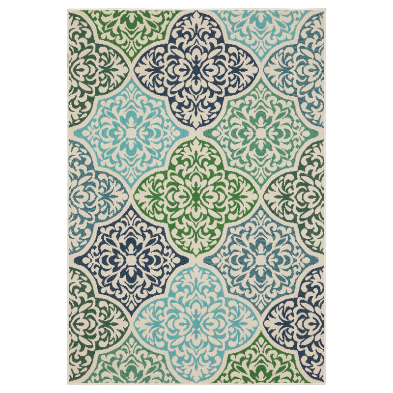 Aganlane Morrocan Medallions Blue/ Green Indoor/Outdoor Area Rug, Runner 2'3" x 7'7"