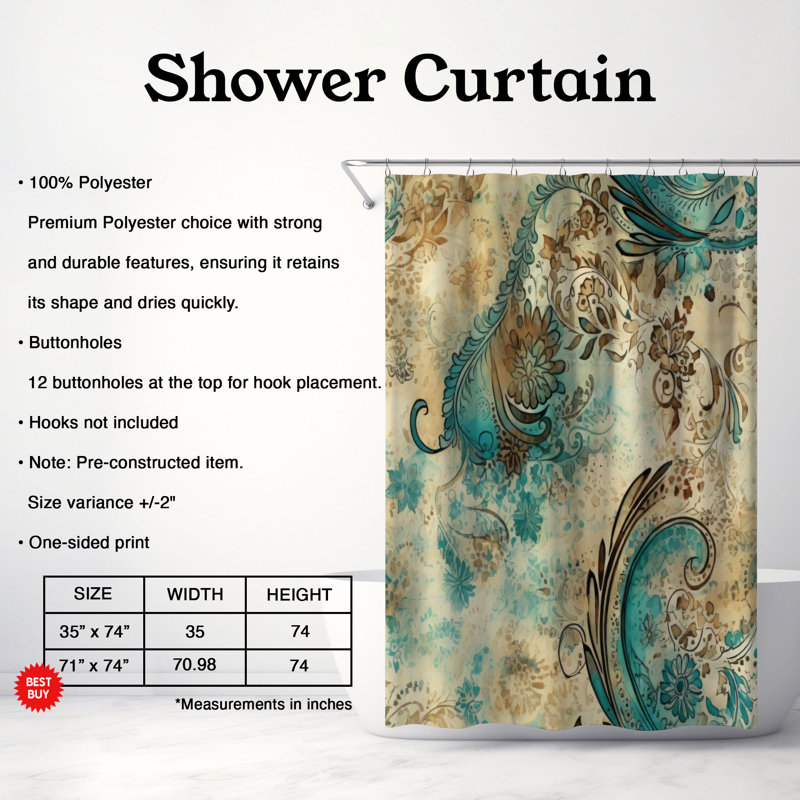Traditional Swirls - Rideau de douche Premium, H 74 po x l 71 po