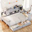 Lit de jour en L pleine grandeur gris avec rangement organisé, bureau personnalisable et cadre pour petit salon, chambre à coucher spacieuse et réglable