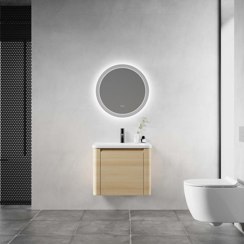 Meuble-lavabo mural 24 po avec lavabo en céramique et porte à fermeture en douceur 24 po, Chêne blanc Américain