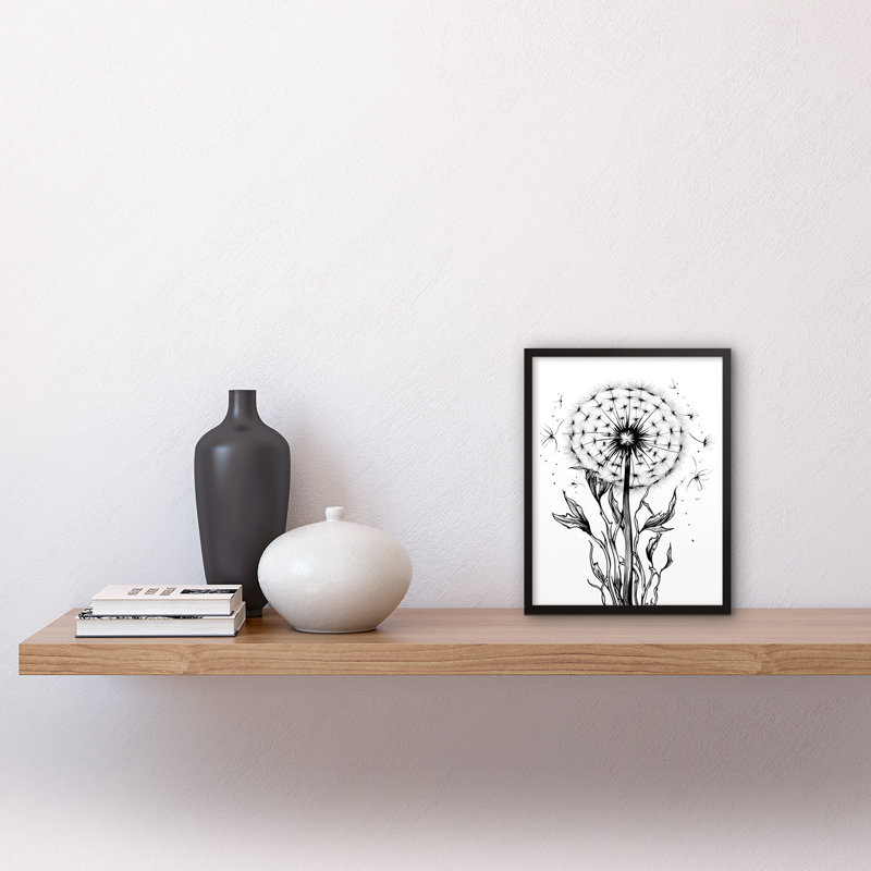 Colletta Dandelion Flower Seed Black and White Rockabilly Americana 1 Piece Single Picture Frame Wall Art