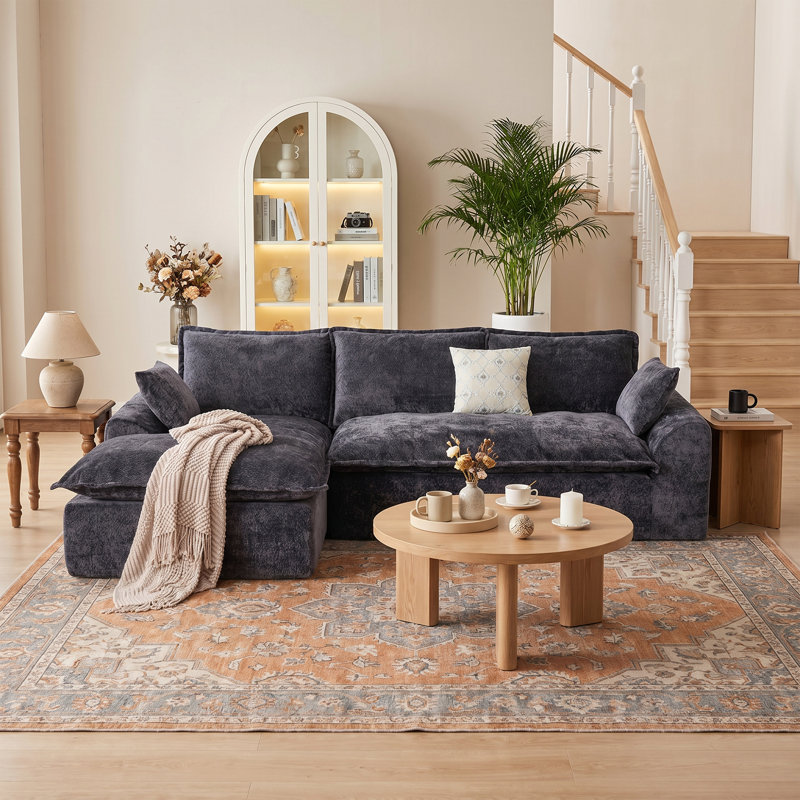 Canapé modulaire Boneless de 103 po sans assemblage requis avec coussins, Orienté à gauche (vu de face), Noir