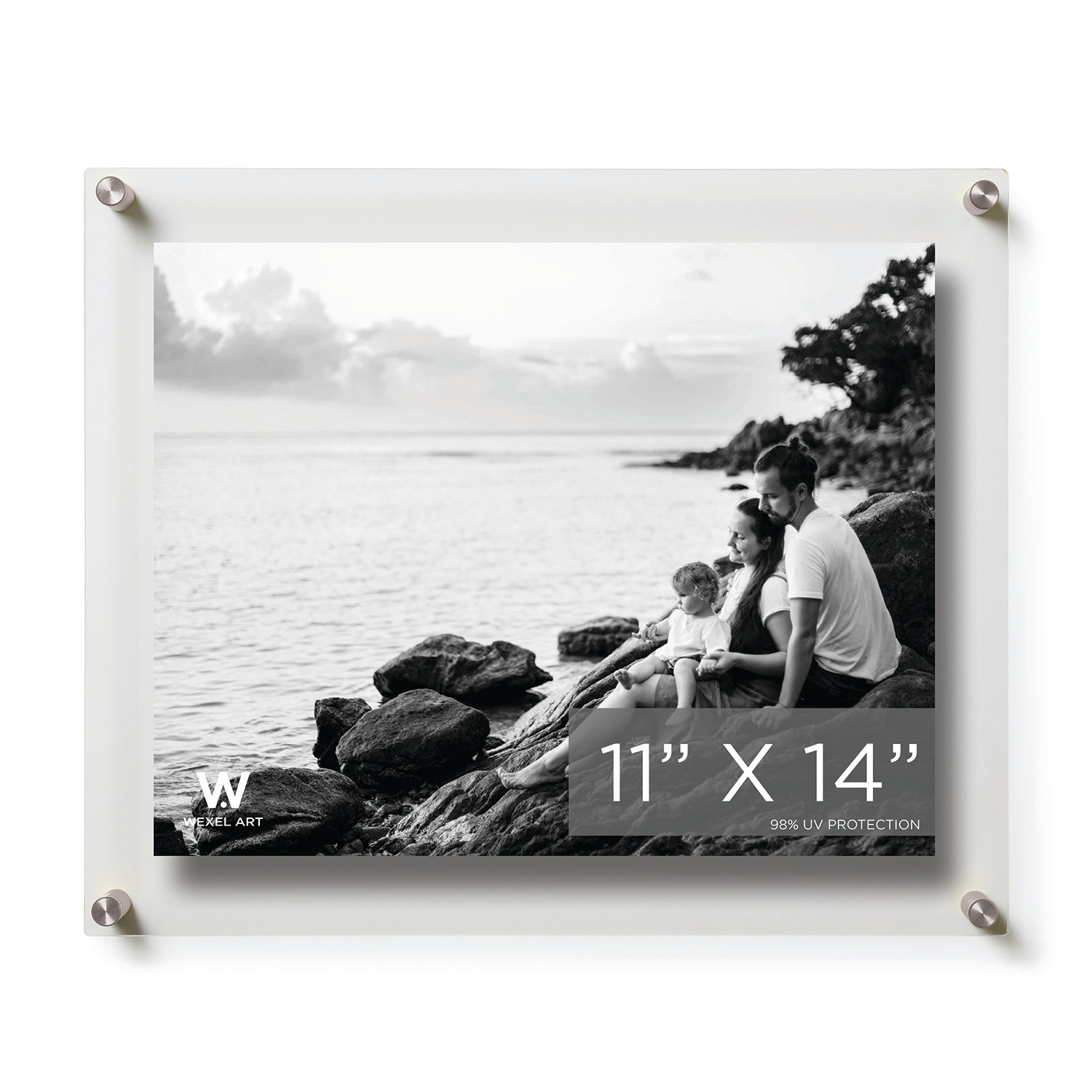 Acrylic Floating Picture Frame, Silver, 11" W x 14" H