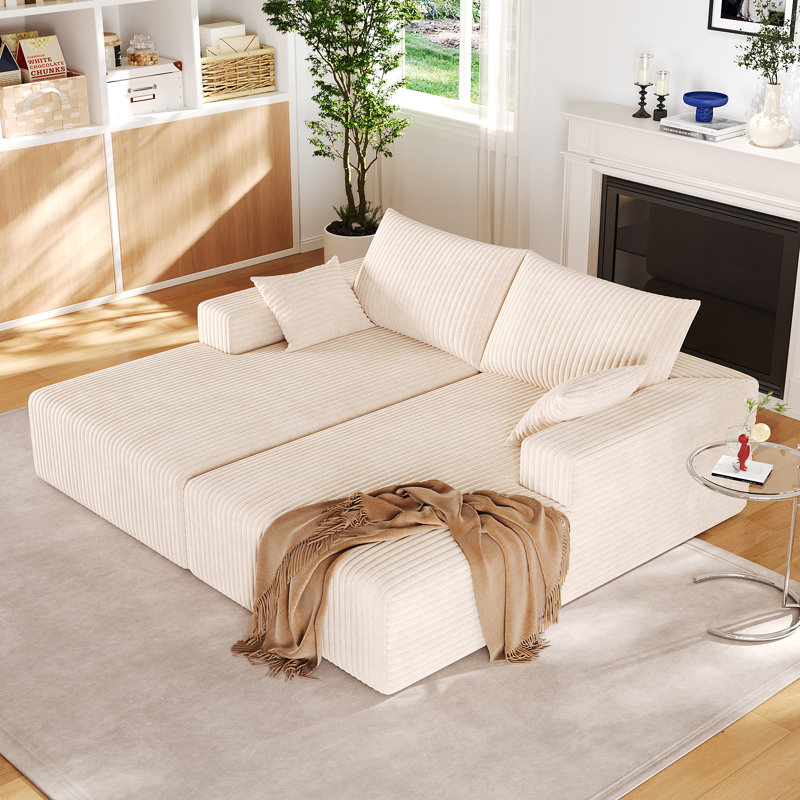 80.3” W Oversized Sofa & Chaise, Upholstered Loveseats Square Arm Sofa, Cloud Sectional Couch Sofa Bed Deep Seat, No Assembly Required, Modern Sleeper Loveseat Chair For Living Room Bedroom Reading