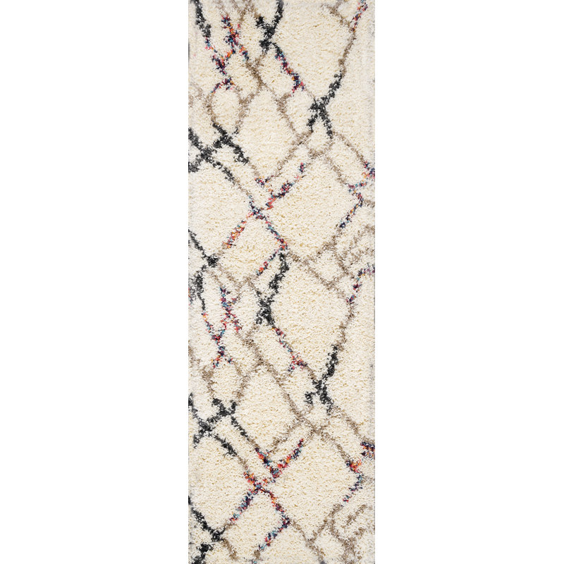 Tapis abstrait ivoire Rainbow Shag, Tapis de couloir 2 pi x 6 pi