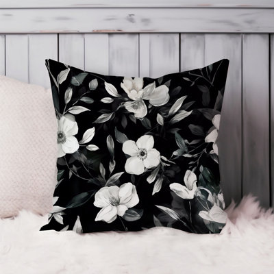 Floral Black & White Flowers Floral Pattern I Modern Throw Pillow Cover