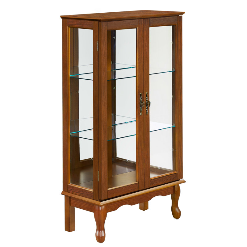 Curio Cabineted Curio Diapaly Cabinet With Adjustable Shelves And Mirrored Back Panel, Tempered Glass Doors (Oak, 3 Tier), (E26 Bulb Not Included)