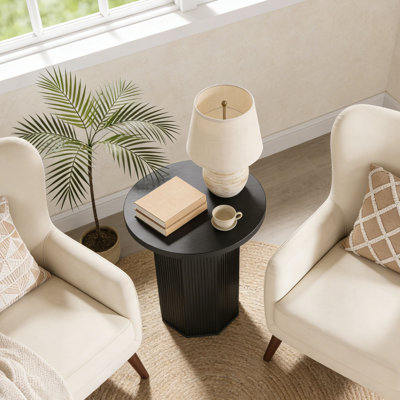 Farmhouse Round Pedestal End Table With Fluted Base