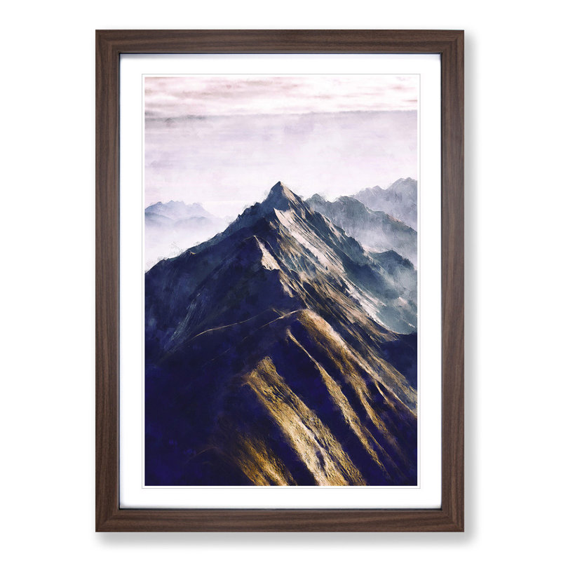 Mountain Ridge in Switzerland - Picture Frame Painting Print, 33cm H x 24cm W x 2cm D, Walnut Framed