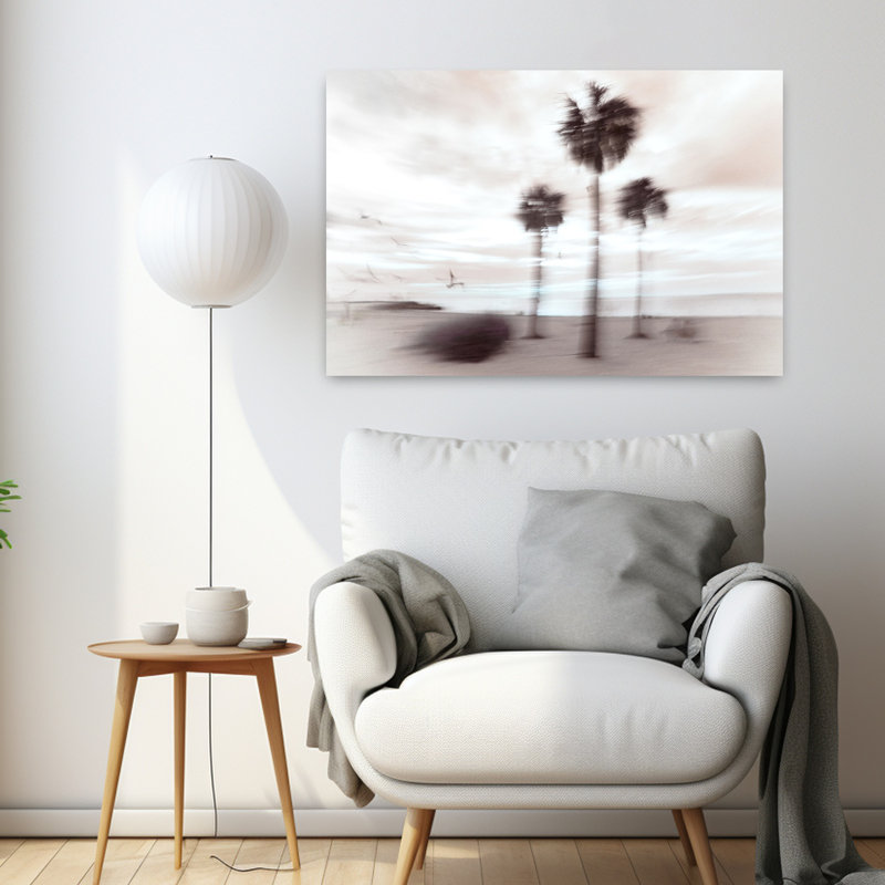 Plage, nostalgie abstraite, rêve, palmier surréel, oiseau, plage, art marin, H 24 po x l 36 po