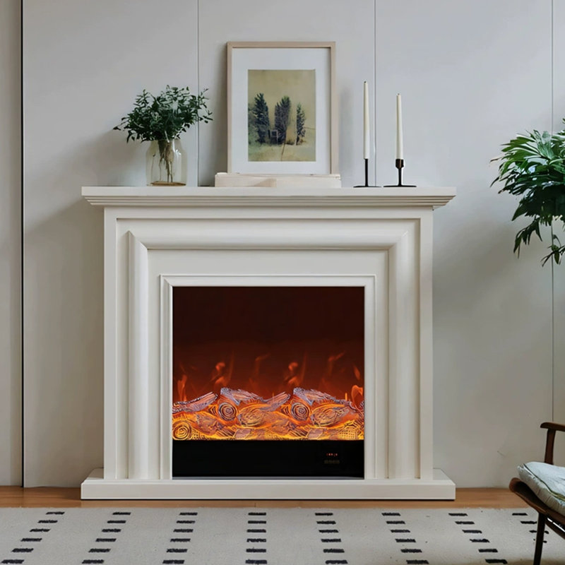 Foyer électrique blanc en bois manufacturé, H 35,43 po x l 39,37 po x P 11,02 po