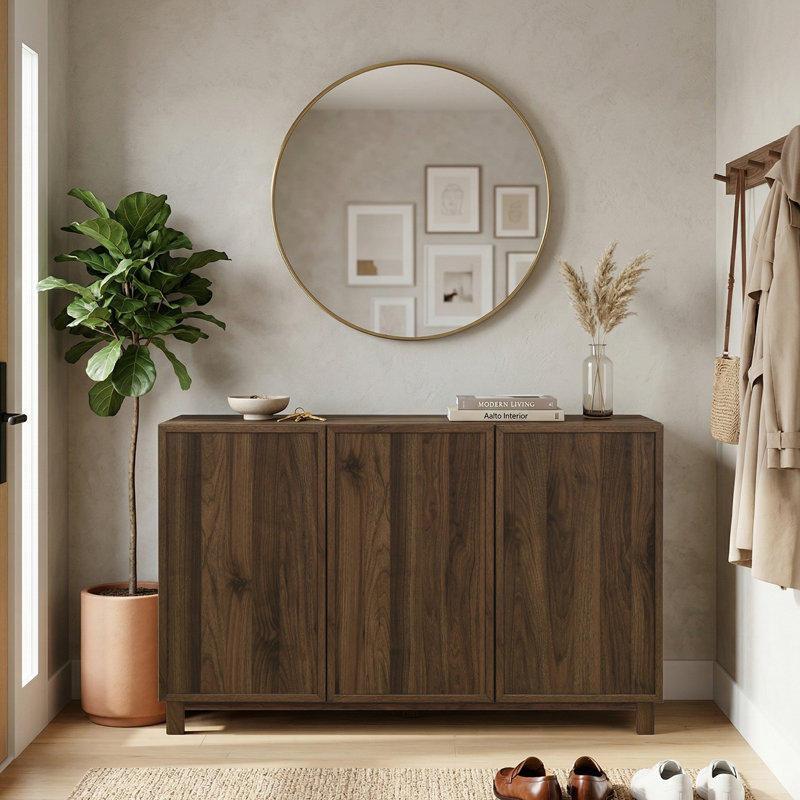 Beatriz 47.2" Modern 3-Door Shoe Cabinet, Walnut