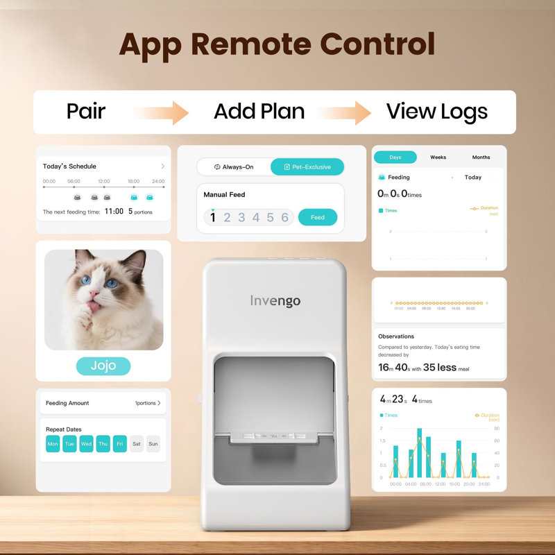 RFID Automatic Cat Feeder with App Control, Microchip Activated, Anti-Food-Theft