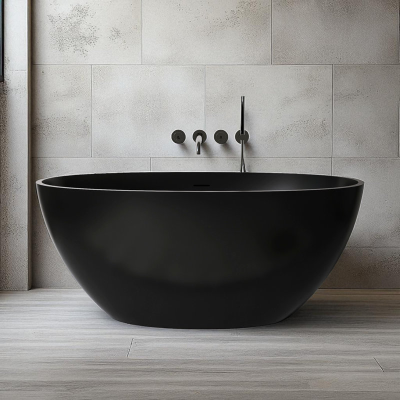 55'' X 30.7'' Freestanding Soaking Solid Surface Stone Resin Bathtub, Matte Black