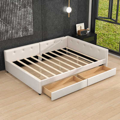 Lit de jour rembourré en bois 2 tiroirs avec ports USB