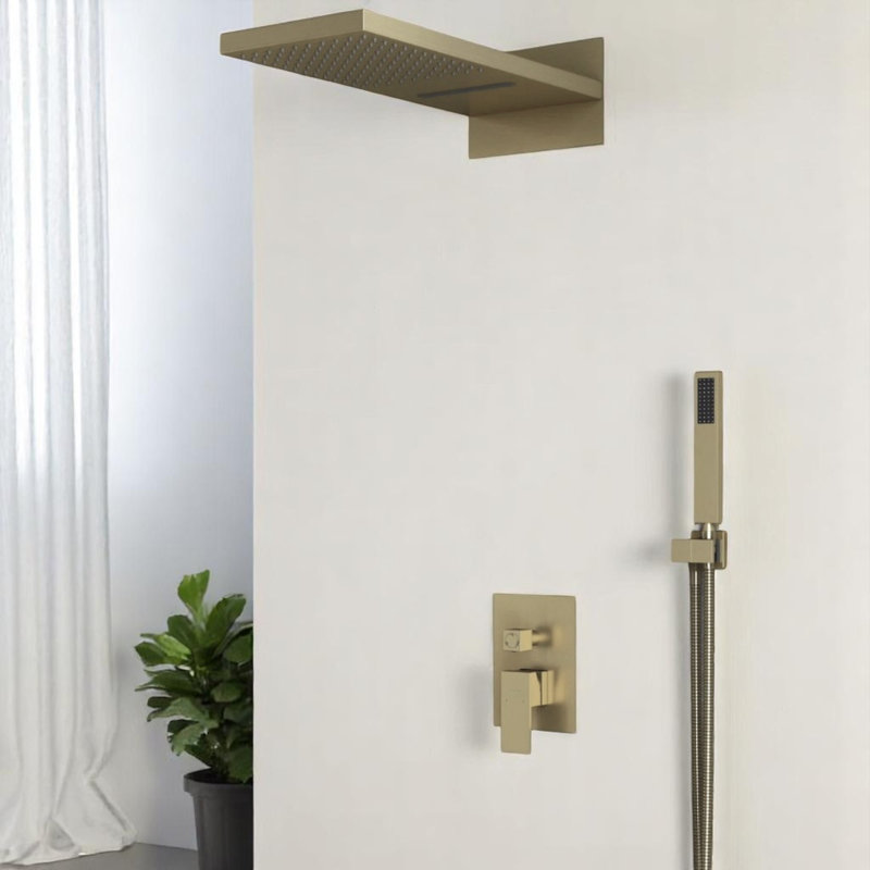 Ensemble de robinet de douche 3 fonctions haut de gamme de luxe moderne, système de douche complet avec pomme de douche cascade et pluie 22 "x 9", douche à main et valve à pression équilibrée