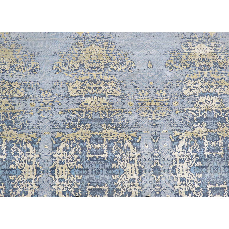 Hand Knotted Damask Area Rug, Rectangle 9' x 12'