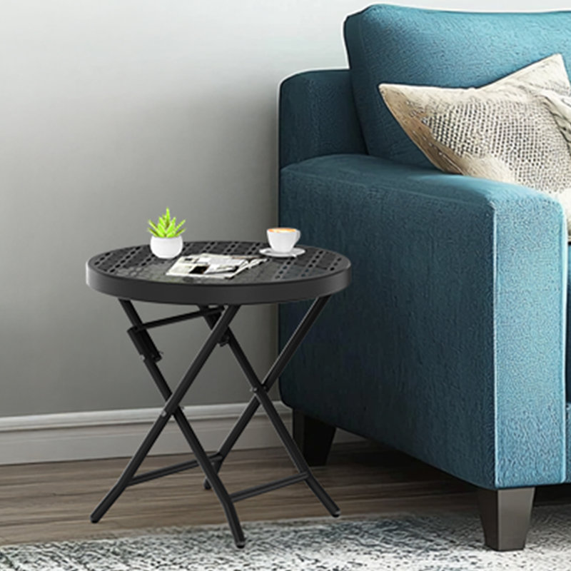17.7 In. Round Patio Folding Side Table, Black
