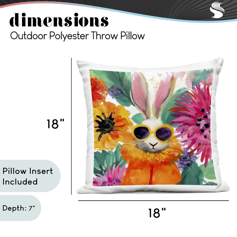 Coussin d'extérieur imprimé floral motif lapin, 18 x 7 x 18