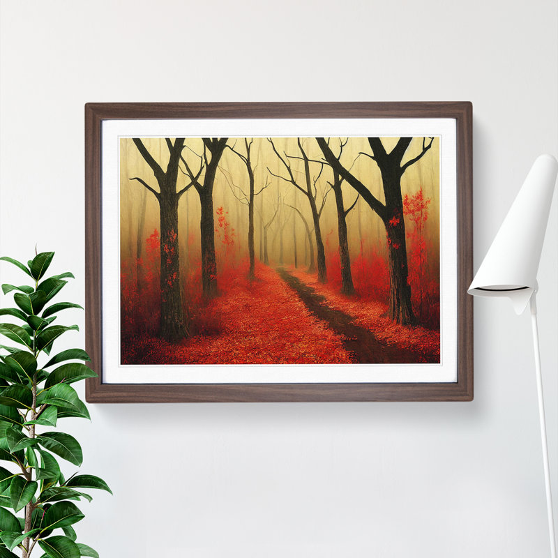 Stylish Autumn Forest - Single Picture Frame Print, 34cm H x 46cm W x 2cm D, Walnut