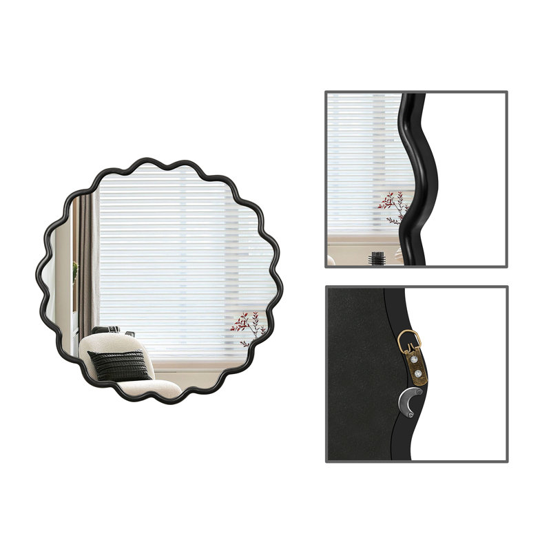 Miroir de salle de bain en bois, Noir, noir, noir, noir, 41,7 po x 41,7 po