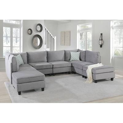 Canapé modulaire en velours gris 8 pièces Simona