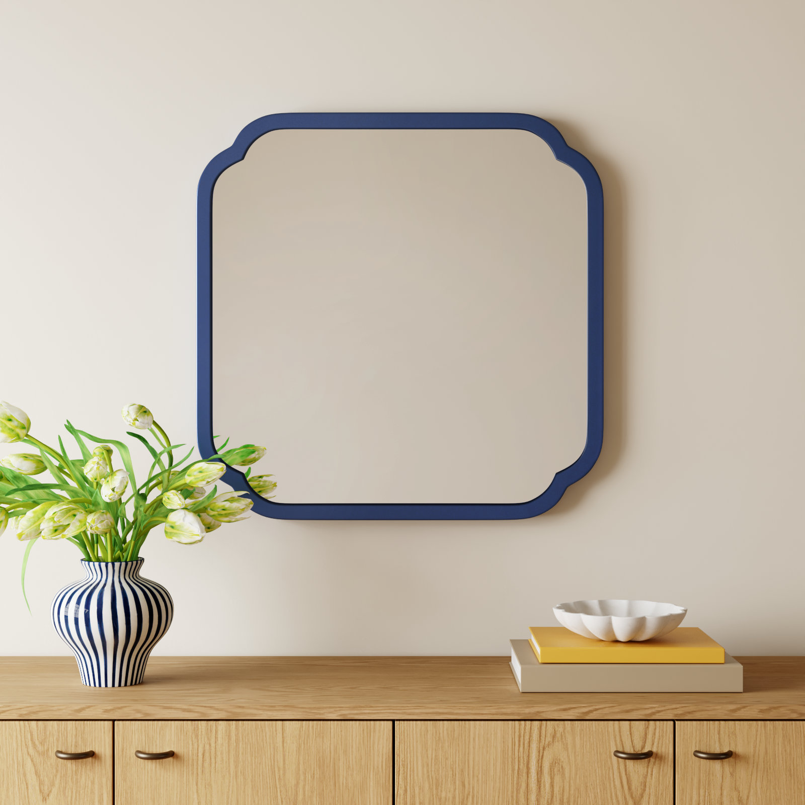 Baltic Wood Scalloped Wall Mirror, Navy