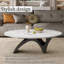 Table basse ovale moderne de 125 cm (49,2 po), plateau en pierre frittée imitation marbre, piètement minimaliste en métal sculptural, montage facile-1524501427
