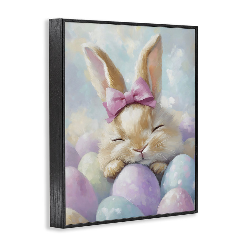 Lapin de Pâques endormi avec œufs, estampe numérique, design par The Prints Vibe, 30 x 24, Midnight Black Giclee Framed