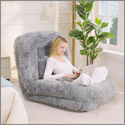 Lit pour chien humain, canapé paresseux, canapé convertible réglable à 5 positions, fauteuil de jeu au sol, chambre à coucher, salon, adapté pour les jeux, la méditation, la détente, tissu moelleux, gris clair