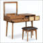 Ensemble coiffeuse classique en bois avec miroir rabattable et tabouret