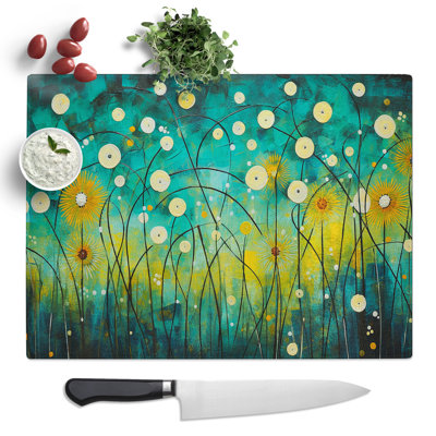 Dandelion Abstract  Glass Chopping Board